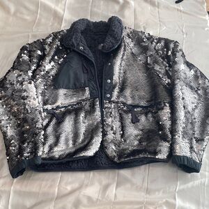 Free People Sequin Jacket with Faux Fur Lining